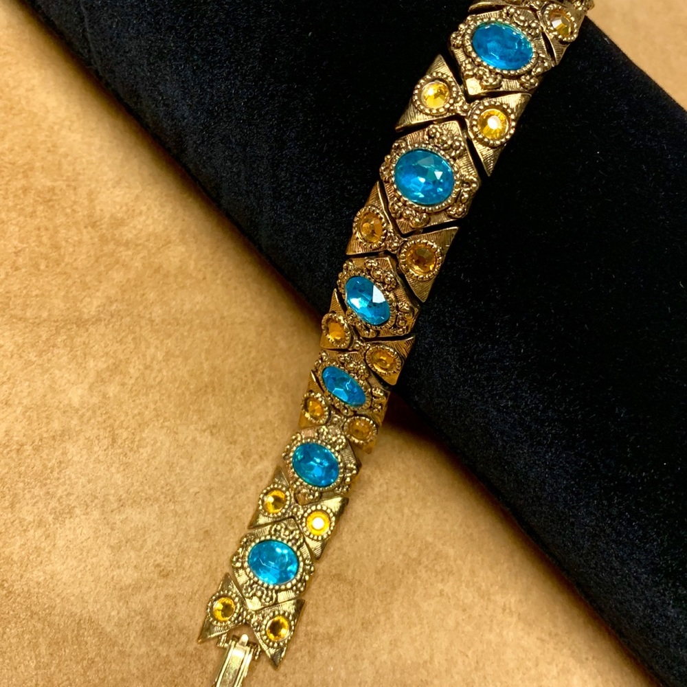 Aqua and Gold Crystal Bracelet